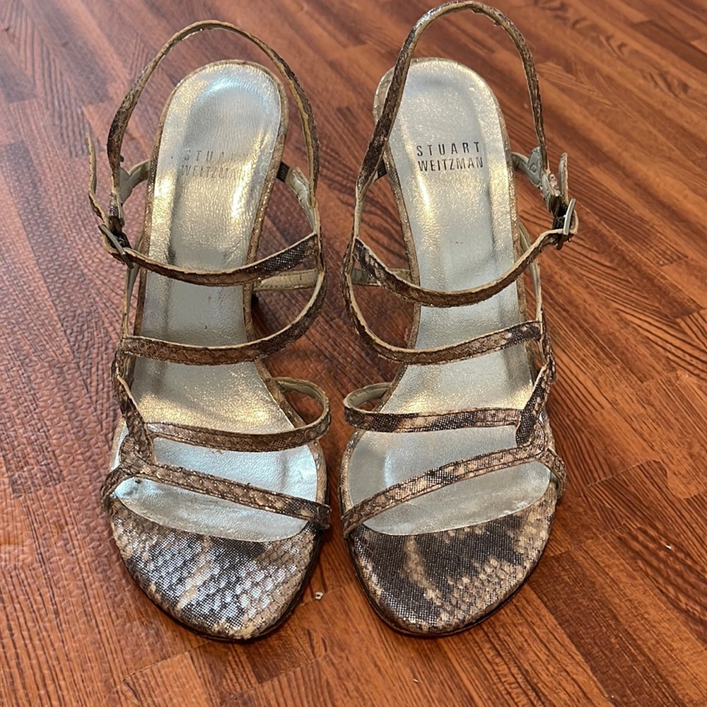 Stuart weitzman snake print satin heels size 6